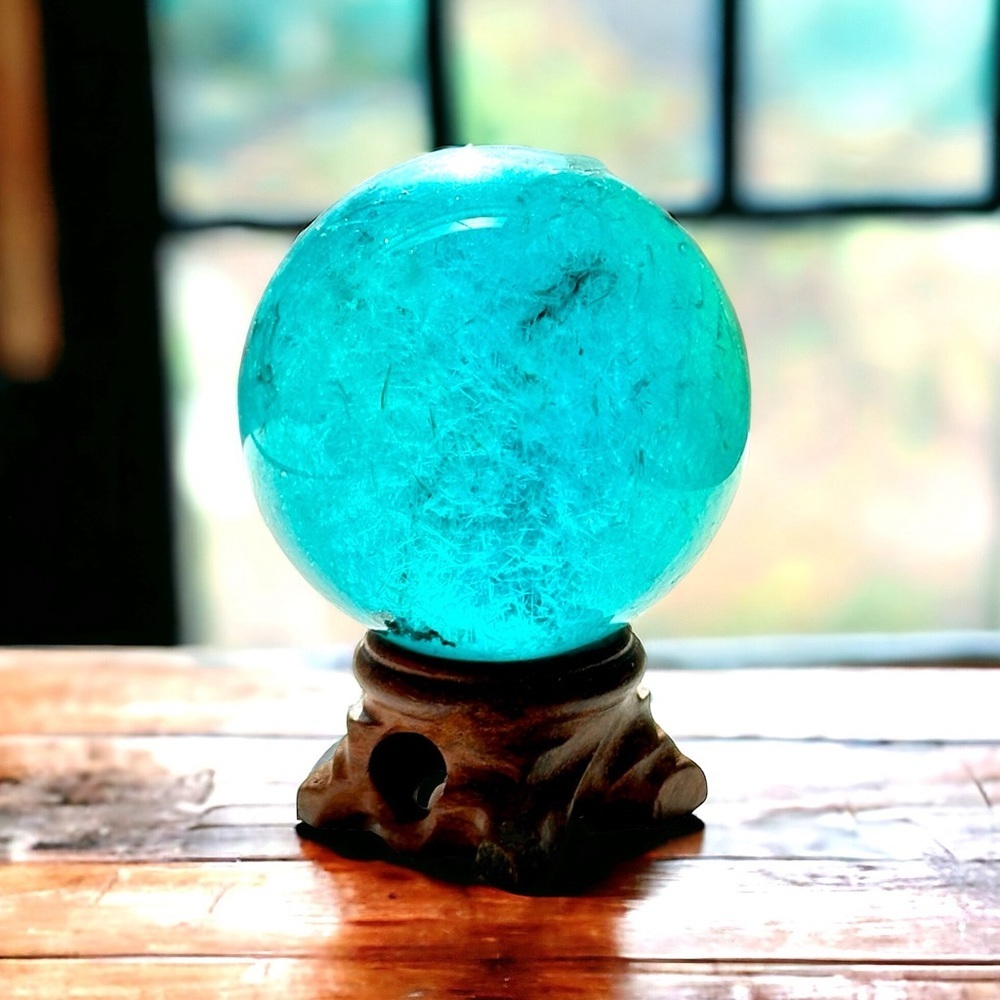 COPY - RARE Elestial Monatomic Green Andara Crystal 56mm Sphere Heart Healing